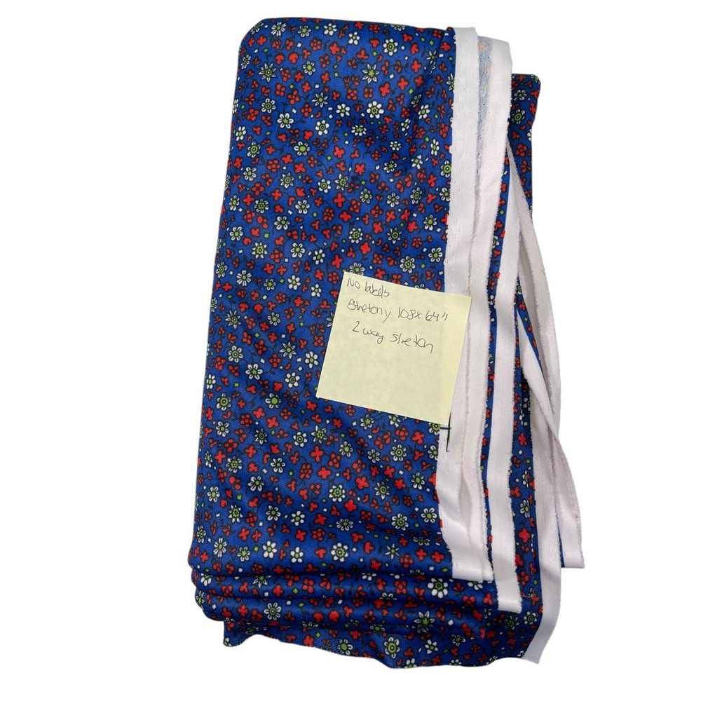 64x108" Blue Ditsy Floral Fabric 2 Way Stretch Retro Cottagecore Sewing Craft - Picture 3 of 5